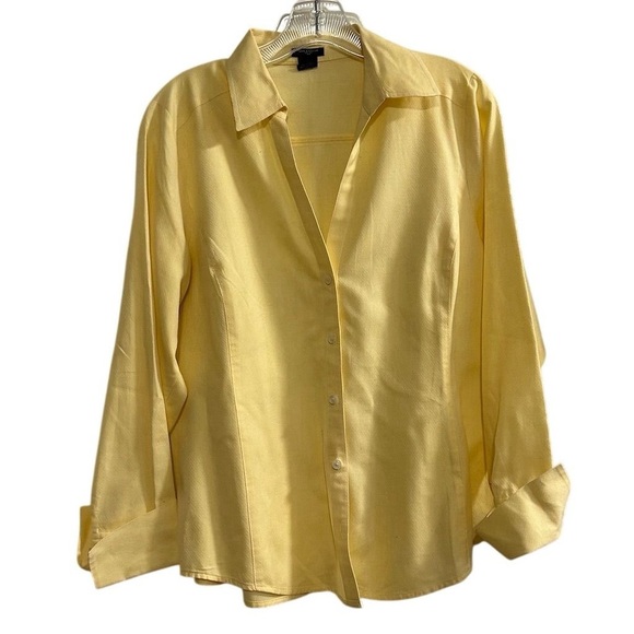Ann Taylor Women's Yellow Button-Up Blouse Size 10 Long Sleeve Casual - Picture 1 of 8